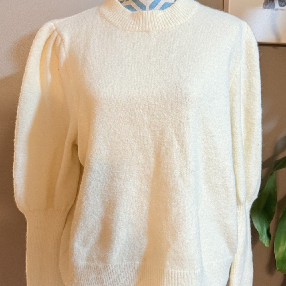 Adora Sweater Women's Cream Pullover Long Mutton Sleeve 90s Vibe Small - Picture 2 of 9